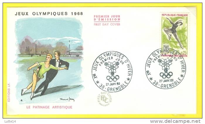 1968 Jeux Olympiques De Grenoble 1er Jour 27/01/1968 Tp 1544 PATINAGE ARTISTIQUE - Briefe U. Dokumente