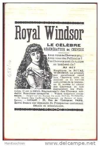 CHROMO PUB ROYAL WINDSOR LE CELEBRE REGENERATEUR DES CHEVEUX  FORMAT 10 X 15 - Autres & Non Classés