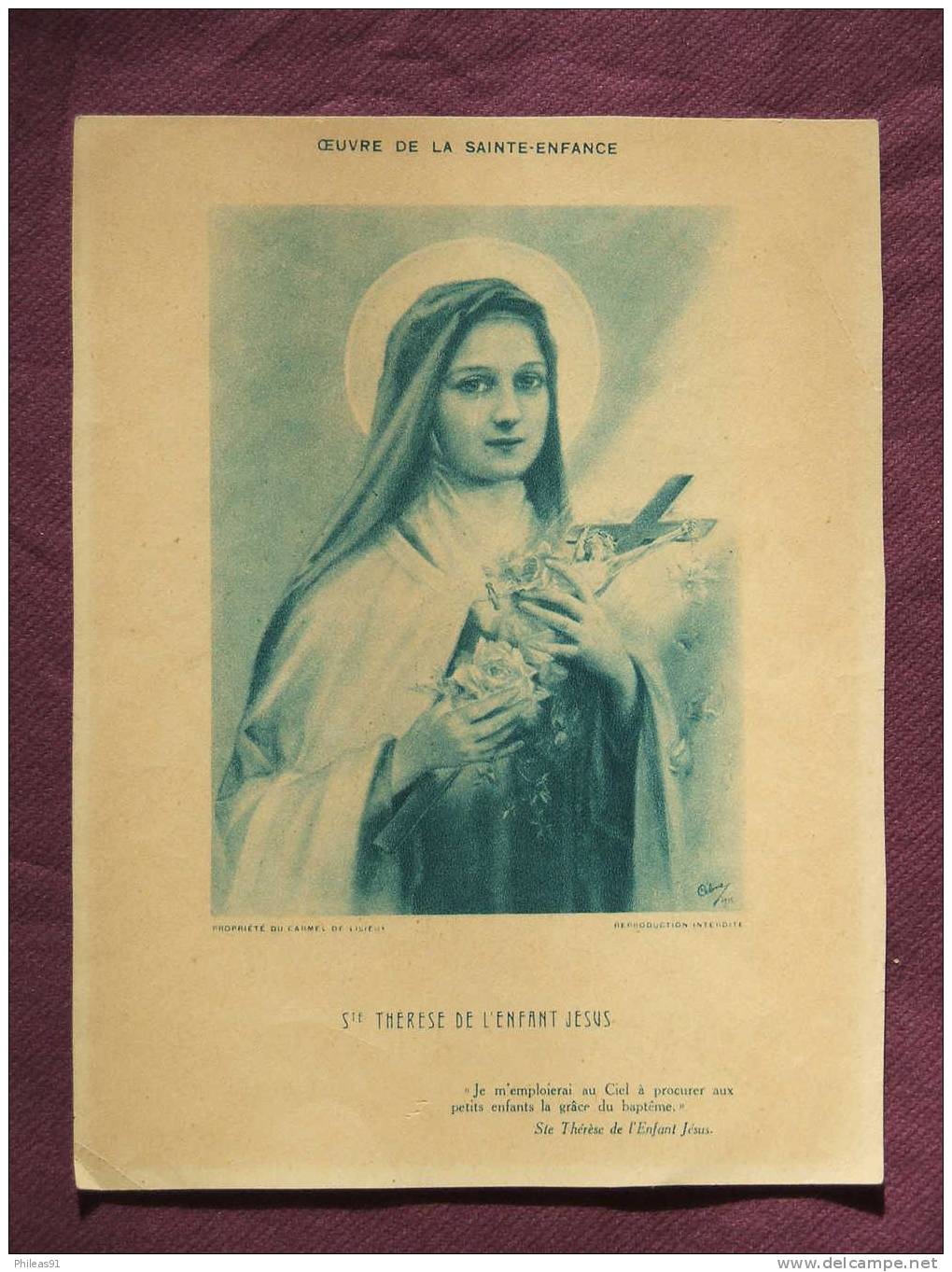 Image Pieuse Sainte Thérèse De L´enfant Jésus - Oeuvre De La Sainte Enfance - Images Religieuses