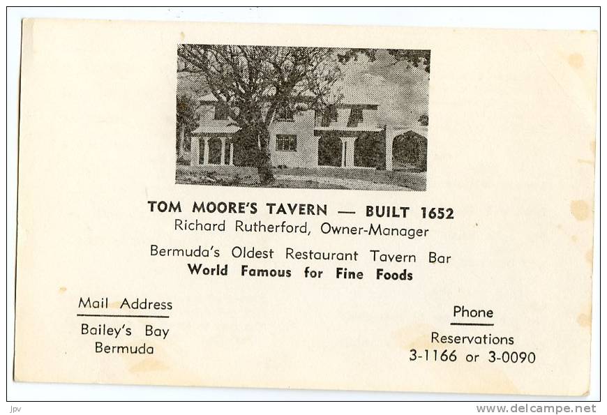 TOM MOORE'S TAVERN. Carte De Visite Au Format Carte Postale. BERMUDA. - Visiting Cards