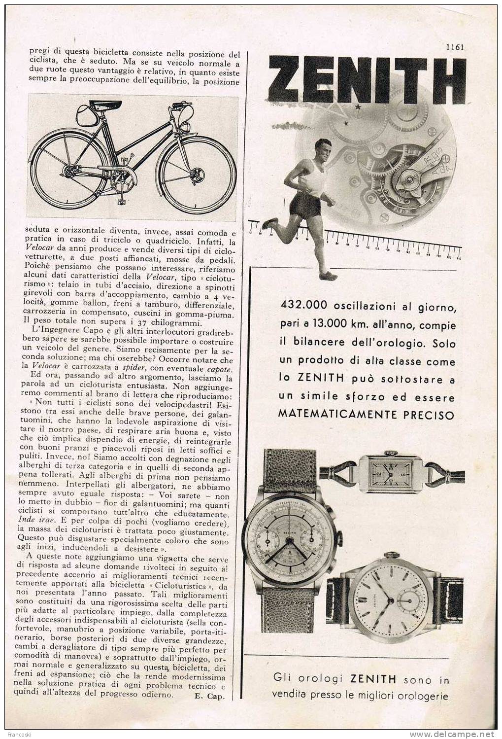 Pub Orologio Zenith 1938-Advert Orloge,montre,wrist Clock- - Werbung