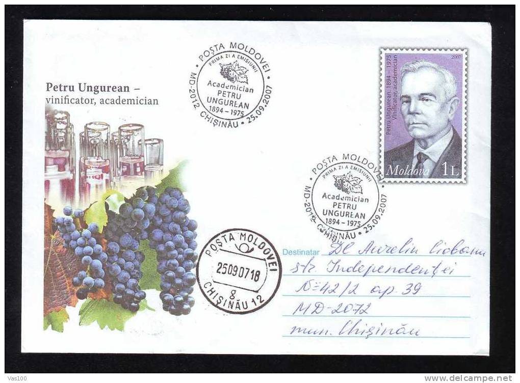 MOLDOVA MOLDAVIE 2007 ENTIER POSTAUX COVER CANCELL FDC,mailed With VITICULTURE Vines,Grape. - Wines & Alcohols