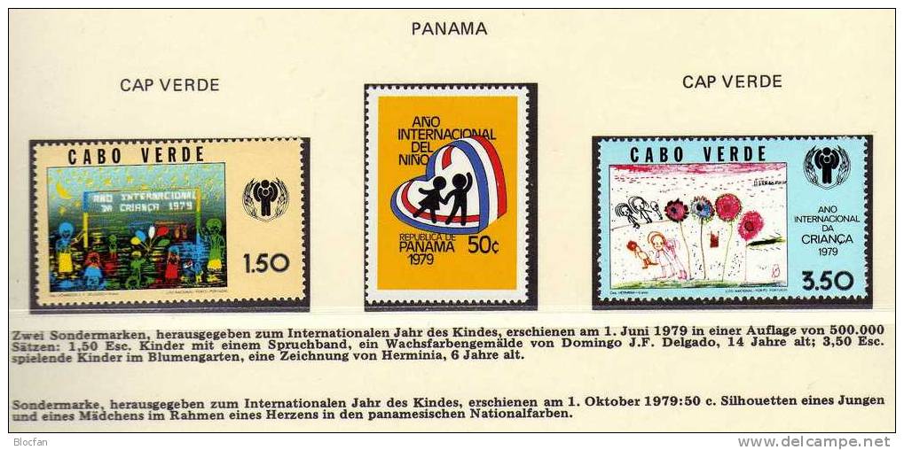 Kinder Cabo Verde 399/0, Bulgarien 2798, Thailand 897/8, Panama 1326 ** 6€ Spruchband Zum Kinderjahr Der UNESCO - Panama