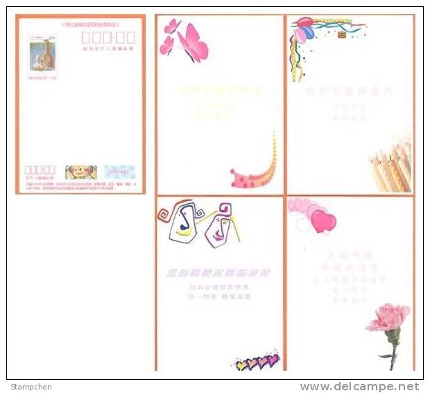 Taiwan 2004 Pre-stamp Lottery Postal Cards Mother Father Carnation Flower Candle Butterfly - Día De La Madre
