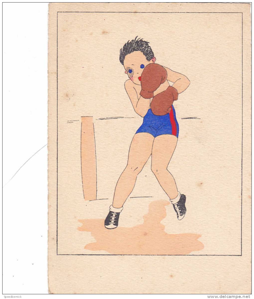 16285 - 3 Trois Cartes Sport Dessin ; Aucune Indication . Enfant ; Boxe -patinage Artistique Course Saut Haies - Boxe