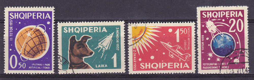 Albanie  Space / Ruimtevaart  Mi.nr. 663-666  Used  1962  Spoetnik 1 + 2  +  Dog Laika + Sun. - Europa