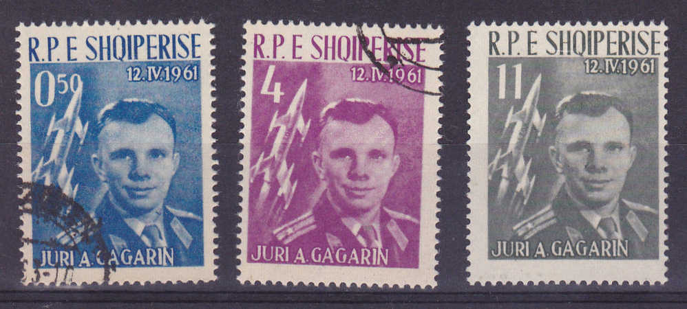 Space  Albanie  Mi.nr. 642-644  Yv.nr. 564-6  Lol.nr. 450-52  Used  15-2-1962  Gagarin - Europe