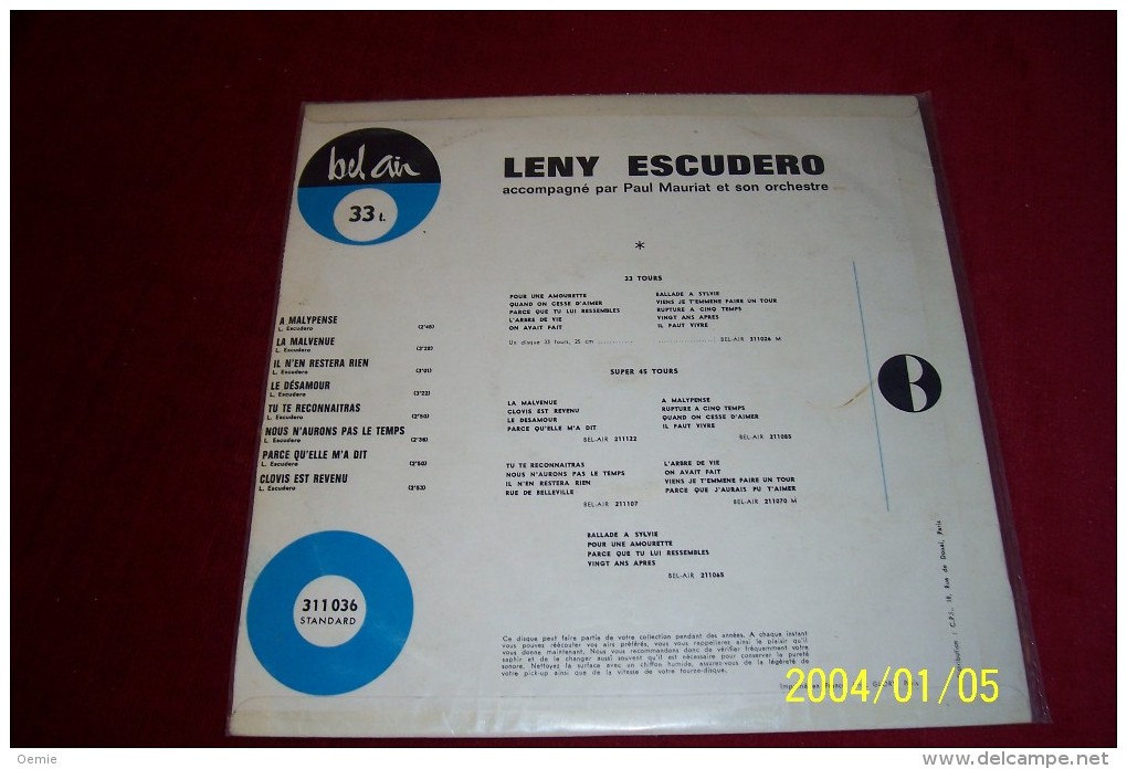 LENY  ESCUDERO  ° A  MALYPENSE  25 Cm - Formatos Especiales