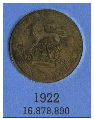Great Britain Six Pence 1922 - H. 6 Pence