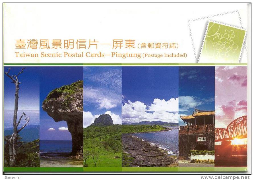 Taiwan 2008 Scenic Pre-stamp Postal Cards - Pingtung Orchid Railway Bridge Rock - Enteros Postales