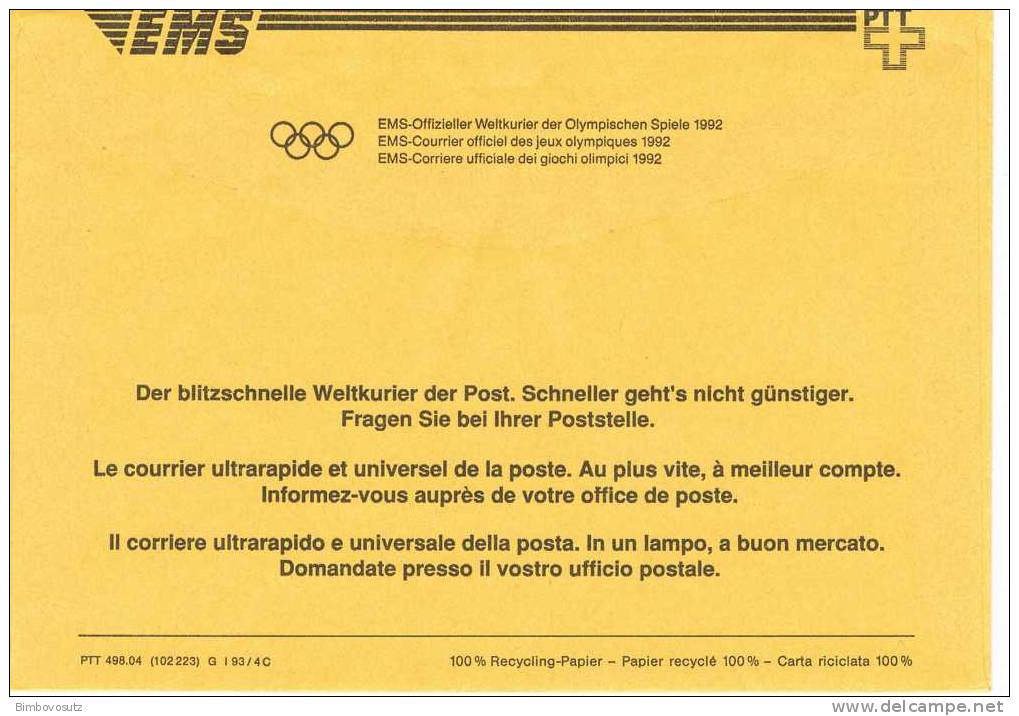 Schweiz 1992 - Postscheck Couvert - Rückseitig Reklame Für Olympiade 1992 - Summer 1992: Barcelona