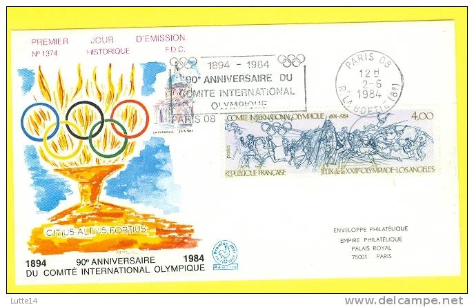 1984 Jeux Olympiques Los Angelès - Tp 2314 Oblitération 1er Jour 02/06/1984 Paris / Sport Cio - Storia Postale