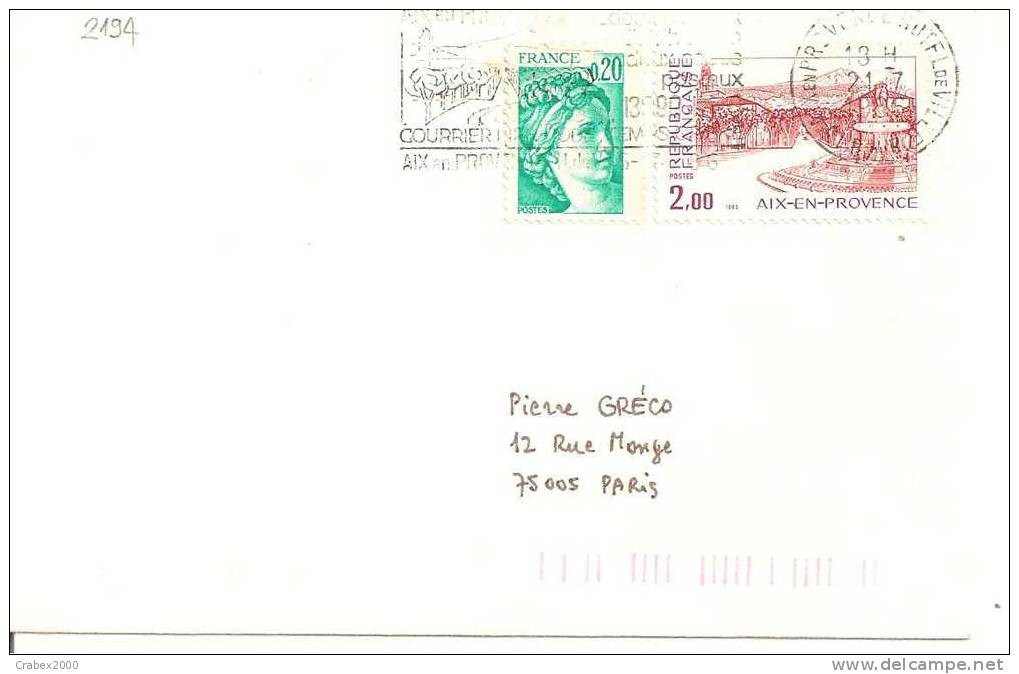 N° Y&t   2194+   LETTRE    VENCE Vers  PARIS  Le  21  JUILLET 1985 - Storia Postale