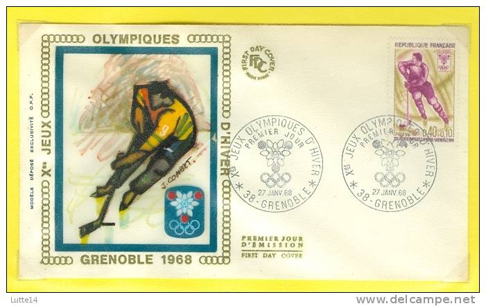 1968 Jeux Olympiques De Grenoble 1er Jour 27/01/1968 Tp 1544 HOCKEY SUR GLACE - Lettres & Documents