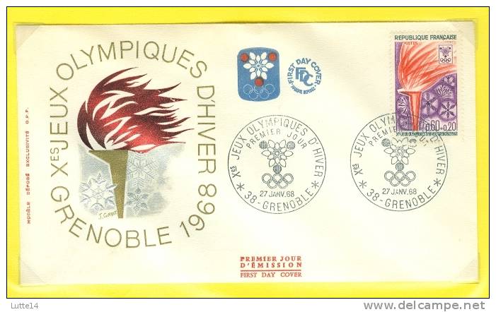 1968 Jeux Olympiques De Grenoble 1er Jour 27/01/1968 Tp 1545 FAMME - Storia Postale