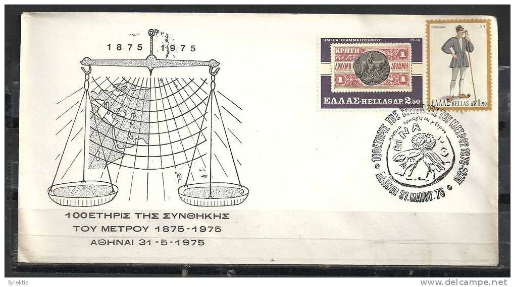 GREECE ENVELOPE   (A 0170)  100 YEARS OF TREATY OF METER -  ATHENS   31.5.75   (A 0170) - Postembleem & Poststempel