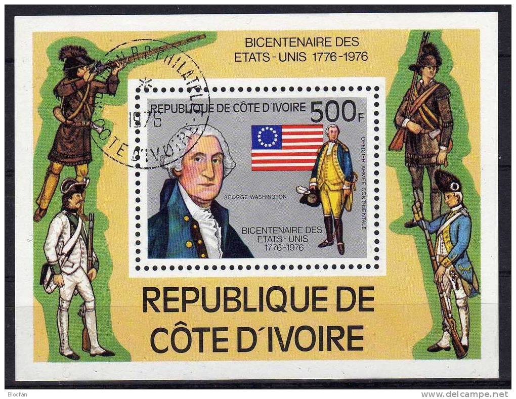 Flagge 200 Jahre USA 1976 Offizier Washington Elfenbeinküste Block 6 O 3€ Unabhängigkeit Der Vereinigten Staaten - Briefmarken