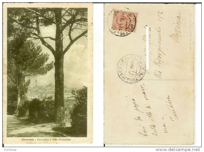 Macerata: Panorama E Villa Monachesi. Cartolina Fp Viaggiata 1919 - Macerata