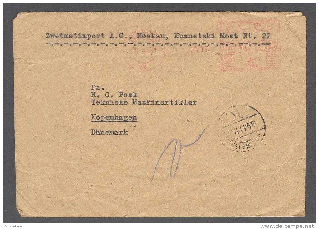 Soviet Union USSR CCCP Zwetmetimport A.G. Moaskau Meter Stamp Cancel Cover 1931 To Kopenhagen K. (Arrival) Denmark - Machines à Affranchir (EMA)