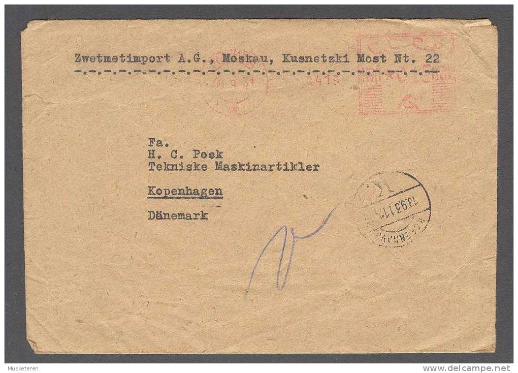 Soviet Union USSR CCCP Zwetmetimport A.G. Moaskau Meter Stamp Cancel Cover 1931 To Kopenhagen K. (Arrival) Denmark - Franking Machines (EMA)