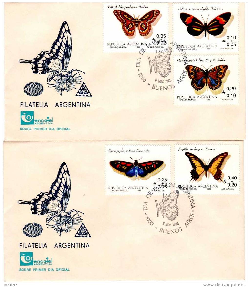 Argentina Schmetterlinge /mariposa / Butterflies / Papilion Full Set Of 2 FDC's 1985 - Schmetterlinge