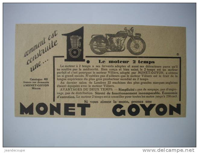COLLECTION-PUB-PUBLICITE-         MOTO-MONNET GOYON -1930 - Publicidad