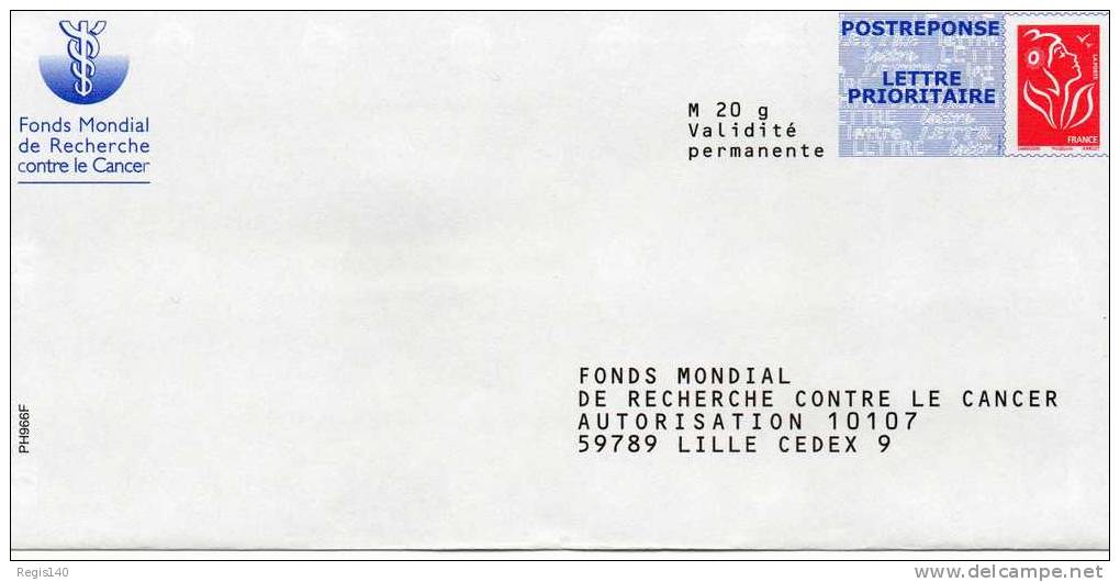 Prêt à Poster Réponse  Neuf  - Fonds Mondial De Recherches Contre Le Cancer - Numéro Verso 07P646 - Prêts-à-poster: Réponse /Lamouche