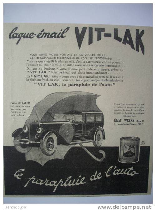 COLLECTION-PUB-PUBLICITE-VIT LAK-PEINTURE EMAIL-AUTOMOBILE-1928- PARAPLUIE - Publicités