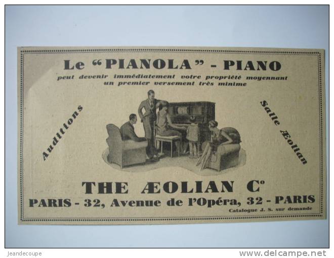 COLLECTION-PUB-PUBLICITE-PIANO-THE AEOLIAN-PIANOLA-1930- - Publicités