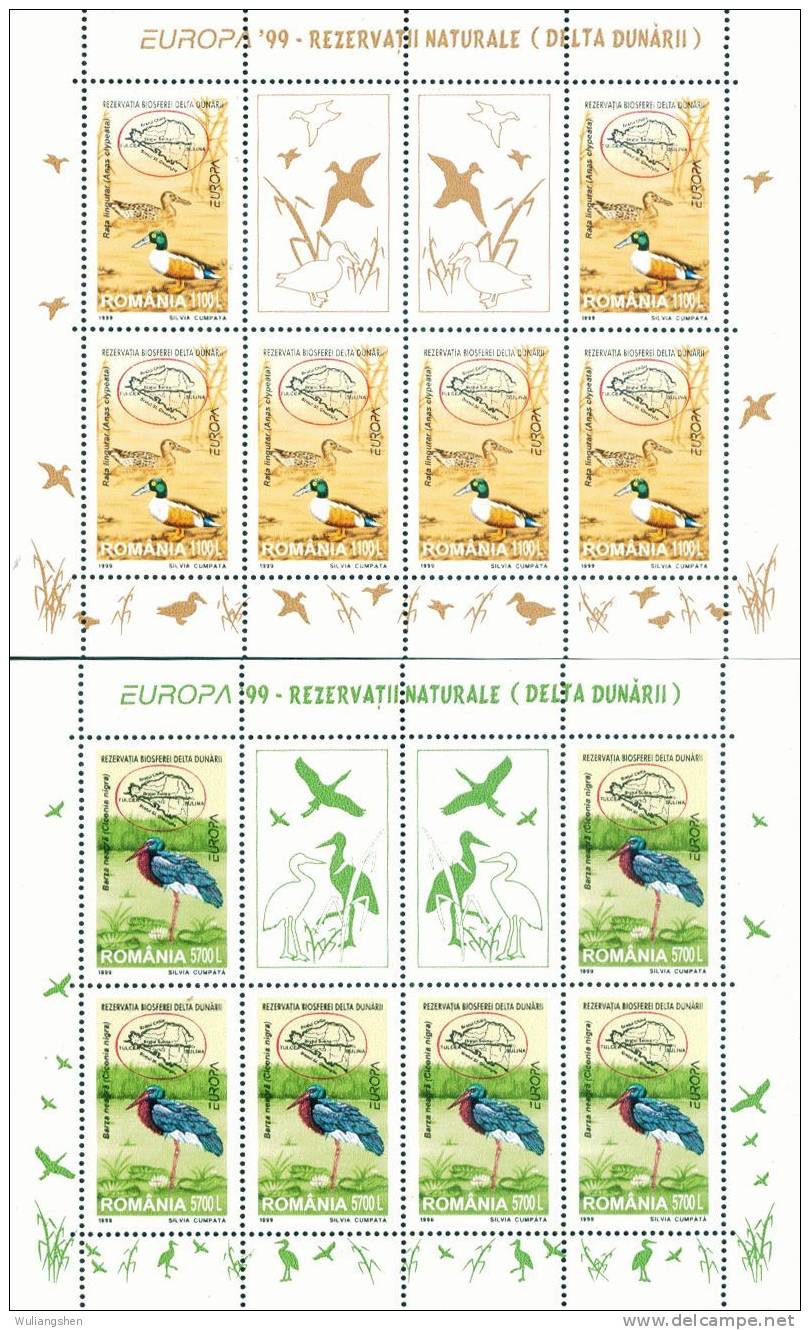 AX0001 Roumania 1999 Europa - Birds Map Block6 2v MNH - 1999