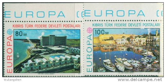 AX0056 Northern Cyprus 1977 Europa Building Seaside Scenery 2v MH - 1977