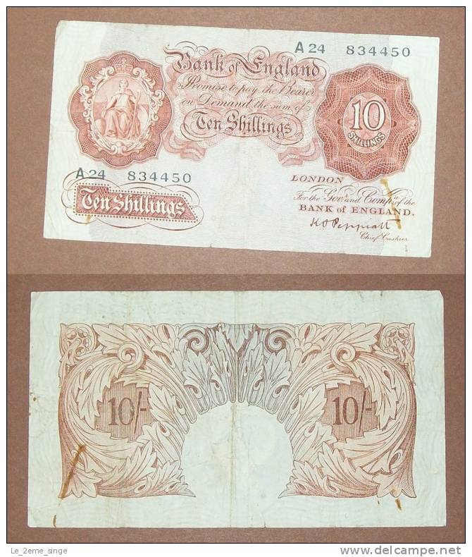 UK 10 Shilling Pepiatt Banknote 1948 To The Bearer - 10 Shillings