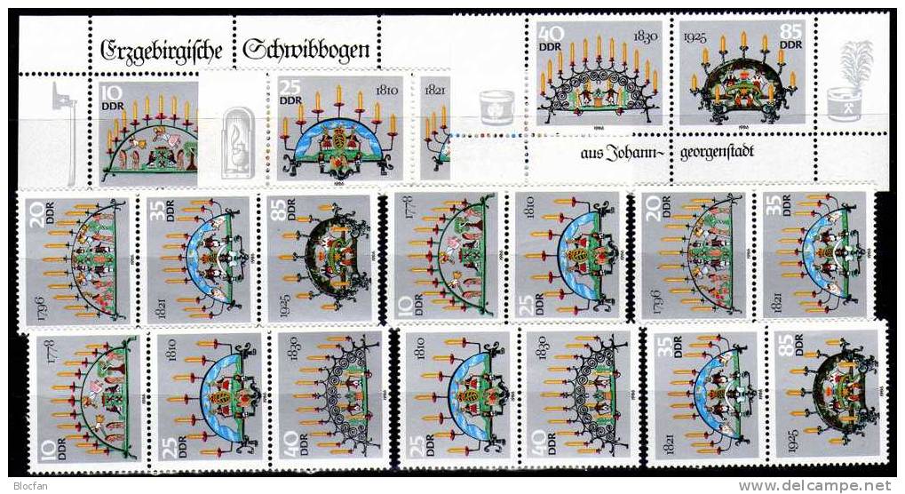 Schwibbogen 1986 Weihnachten Im Erzgebirge DDR 3057/2 In 9ZD ** 10€ Christmas In Johanngeorgenstadt Se-tenant Of Germany - Se-Tenant