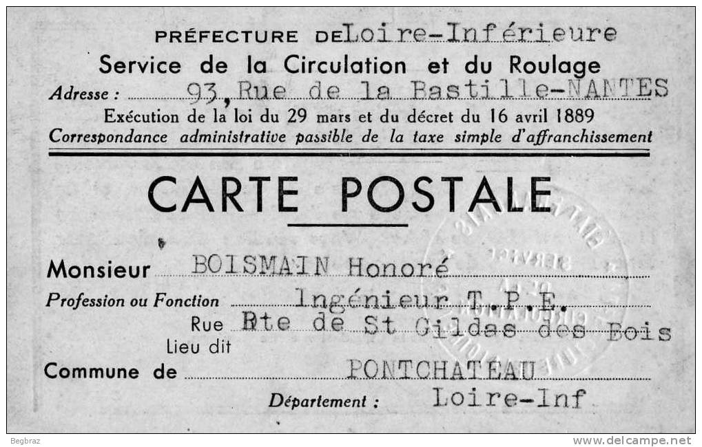 AUTORISATION DE CIRCULER   GUERRE   CARTE 10 Cm / 6,5 Cm - Autres & Non Classés