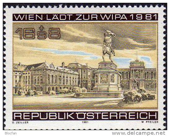 Ausstellung WIPA 1981 Österreich Block 5 + Blockmarken ** 6€ Denkmal Erzherzog Karl, Heldenplatz, Hofburg Wien - Blokken & Velletjes