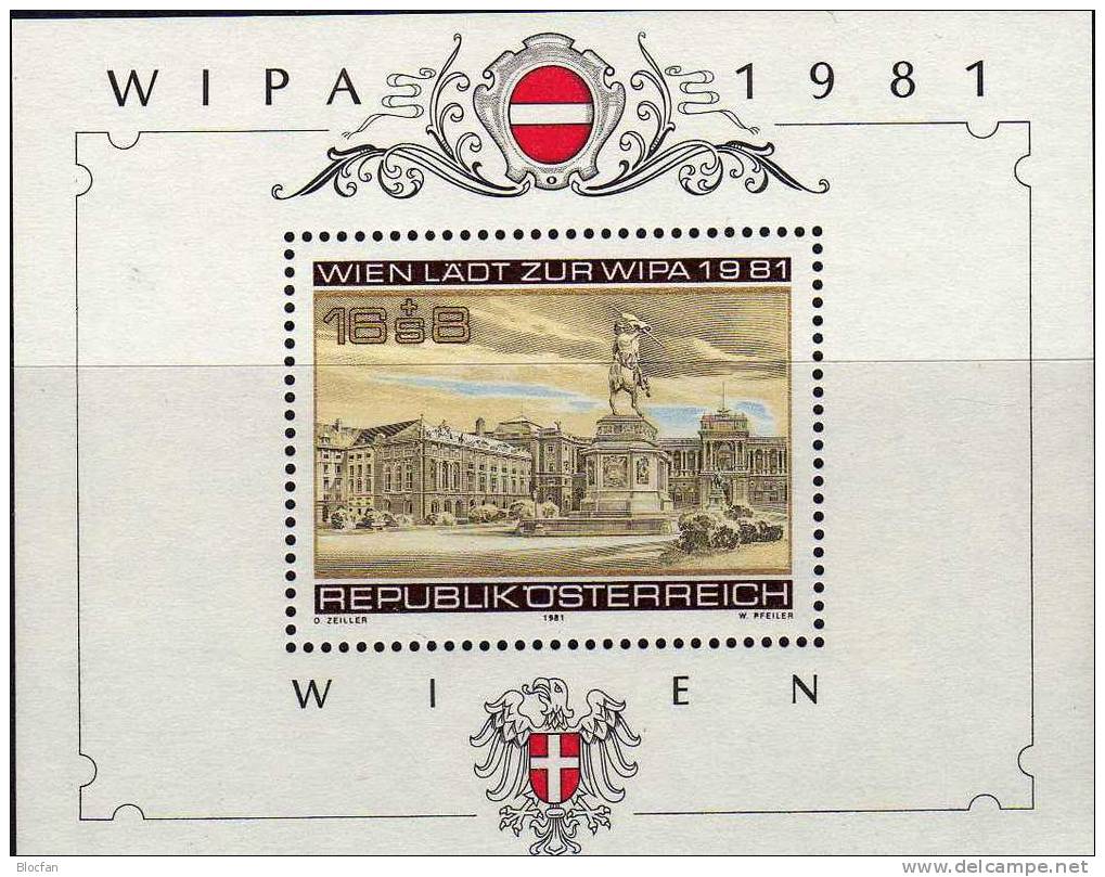 Ausstellung WIPA 1981 Österreich Block 5 + Blockmarken ** 6€ Denkmal Erzherzog Karl, Heldenplatz, Hofburg Wien - Blokken & Velletjes