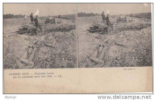 CARTE POSTALE GUERRE 1914 VUE STEREO Projectiles Laissés Par Les Allemands - Stereoscope Cards