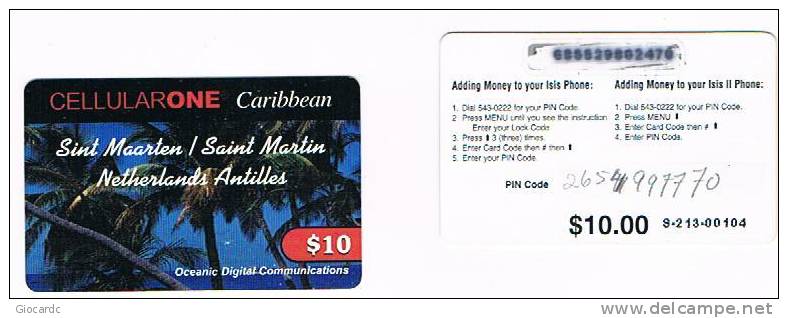 ST MAARTEN (ST. MARTIN)   - GSM RECHARGE CELLULAR ONE CARIBBEAN - PALM TREES (2 CODE IN BACK)  -  USED)  - RIF.  961 - Antilles (Netherlands)