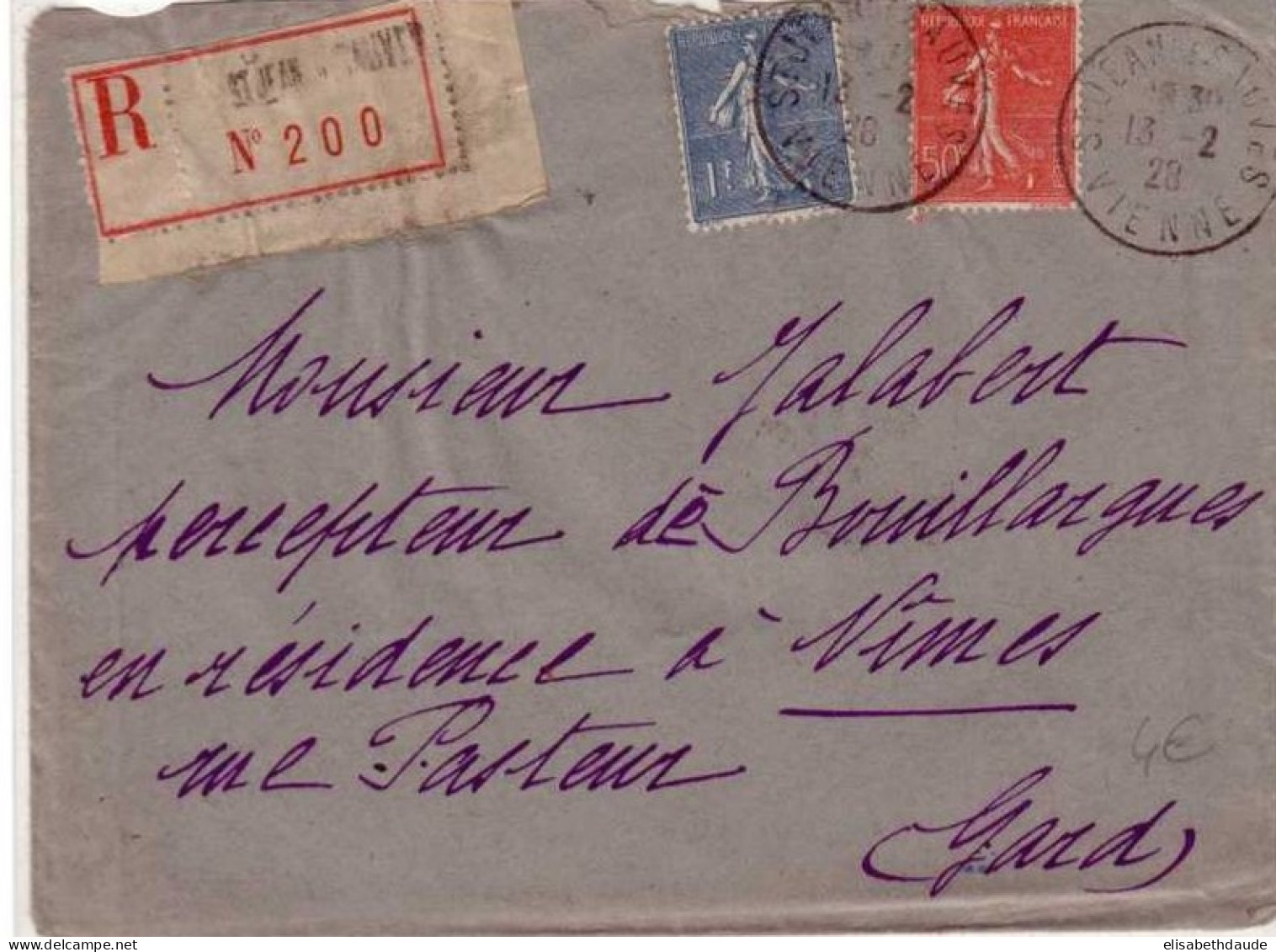 SEMEUSE - 1928 - Yvert N°199 + 205 Sur LETTRE  RECOMMANDEE De ST JEAN De SAUVES (VIENNE) Pour NIMES - 1903-60 Sower - Ligned