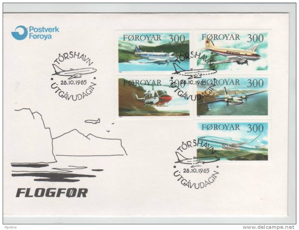 Faroe Islands FDC 28-10-1985 Complete Set Aeroplanes From A Booklet With Cachet - Faroe Islands