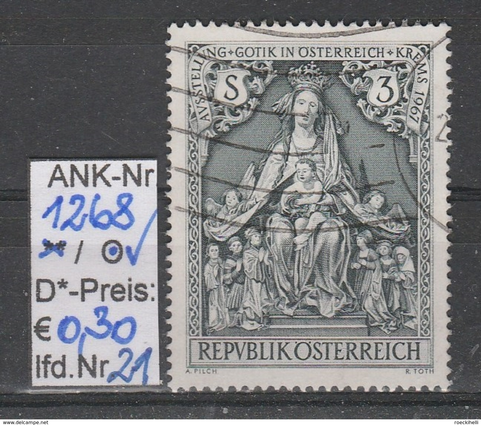 19.5.1967 - SM "Gotik in Österreich, Krems 1967" -  o gestempelt   - siehe Scan  (1268o 01-21)