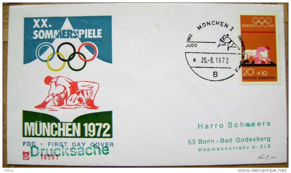 1972 GERMANY FDC JUDO OLYMPIC GAMES MUNICH SENT - Judo