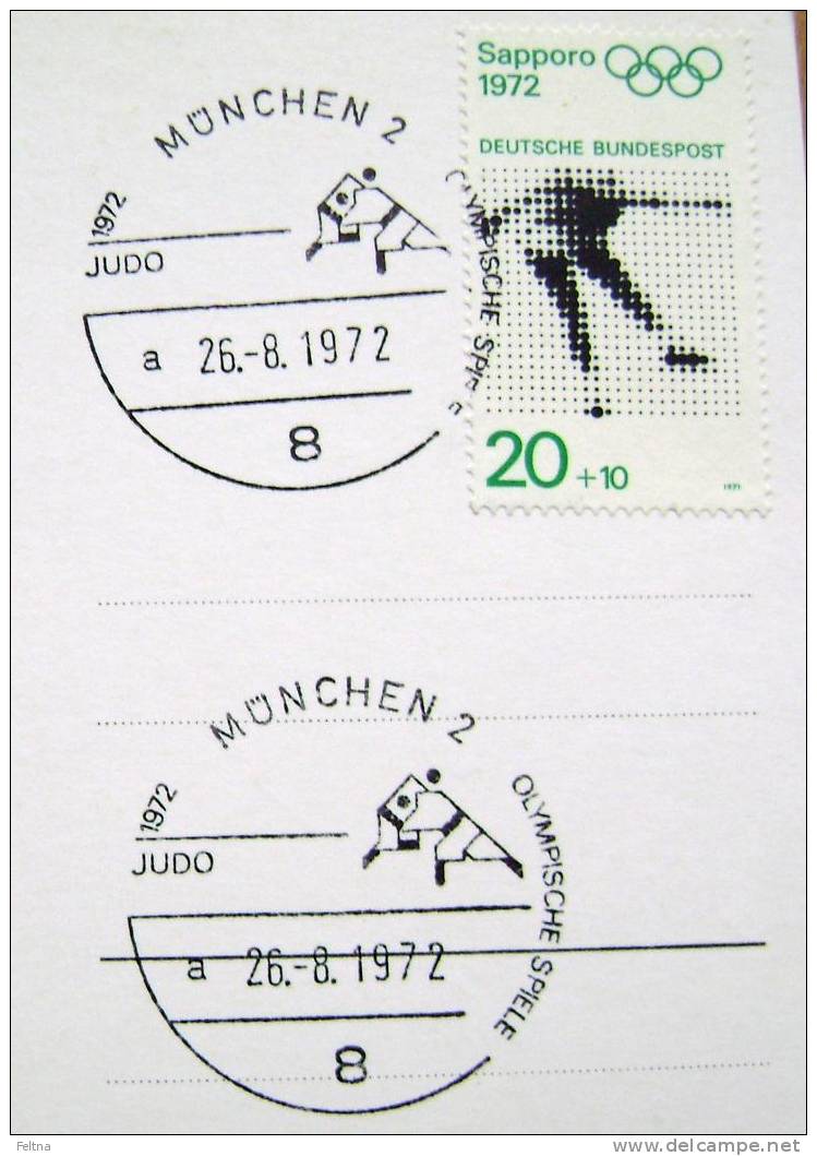 1972 GERMANY CARD OFFICIAL POSTER OLYMPIC GAMES MUNICH JUDO WITH CANCELATION ON BACK SIDE - Judo