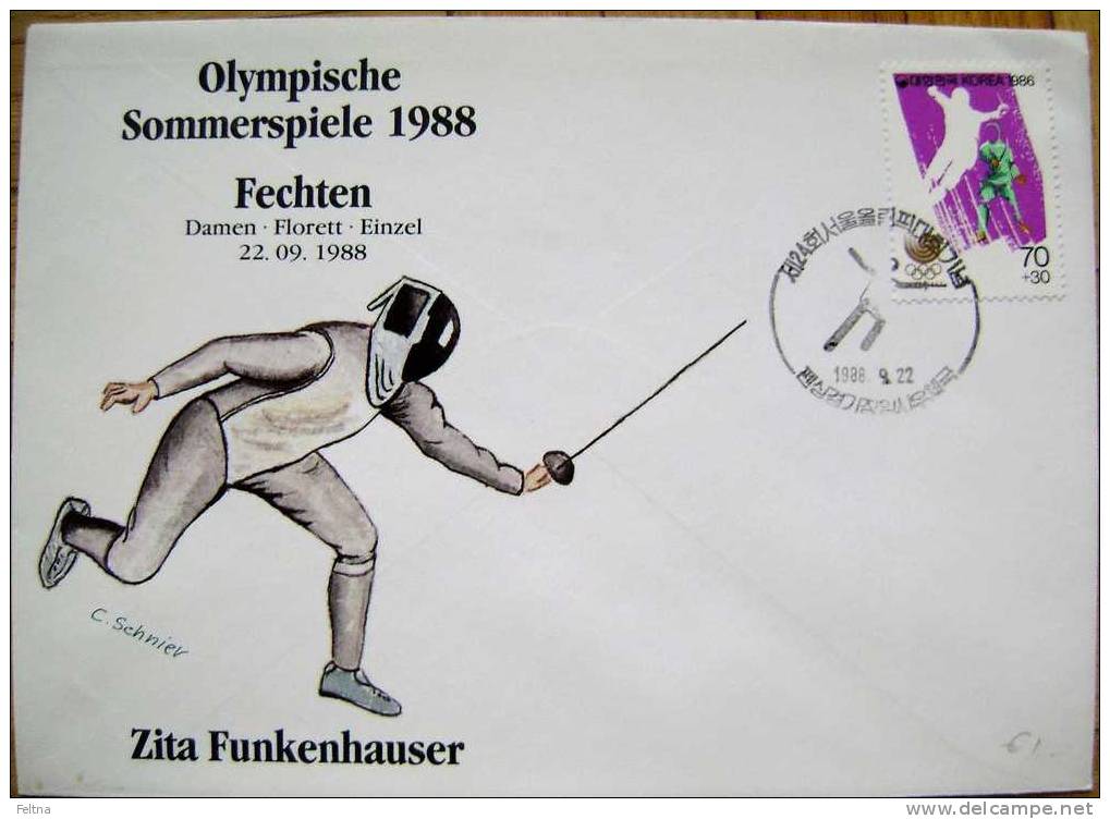 1988 SEOUL OLYMPIC GAMES FENCING FECHTEN COVER ZITA FUNKENHAUSER - Fencing