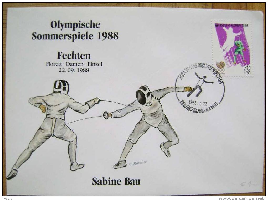 1988 SEOUL OLYMPIC GAMES FENCING FECHTEN COVER SABINE BAU - Fencing