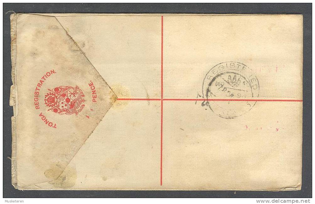 Tonga 1894 Registered Cover No. 63 To Aarhus Denmark - Bisected Stamp - VERY SCARCE COVER & Destination !! (2 Scans) - Tonga (...-1970)