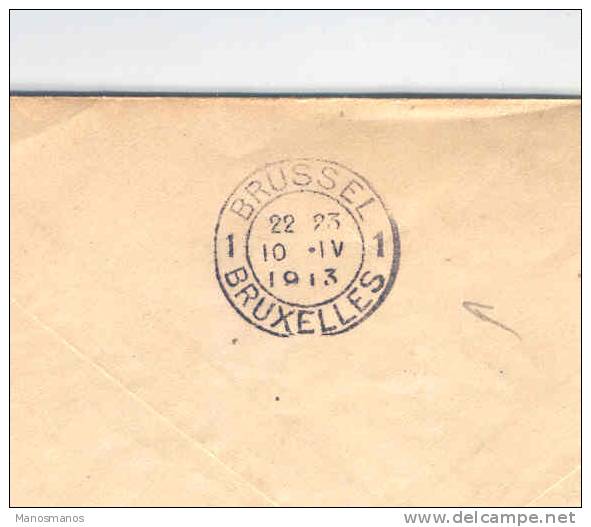 232/16 -  Entier Postal Enveloppe Fine Barbe Grand Cachet FLENU 1913 Vers BXL - TRES RARE Avec Fine Barbe - Covers