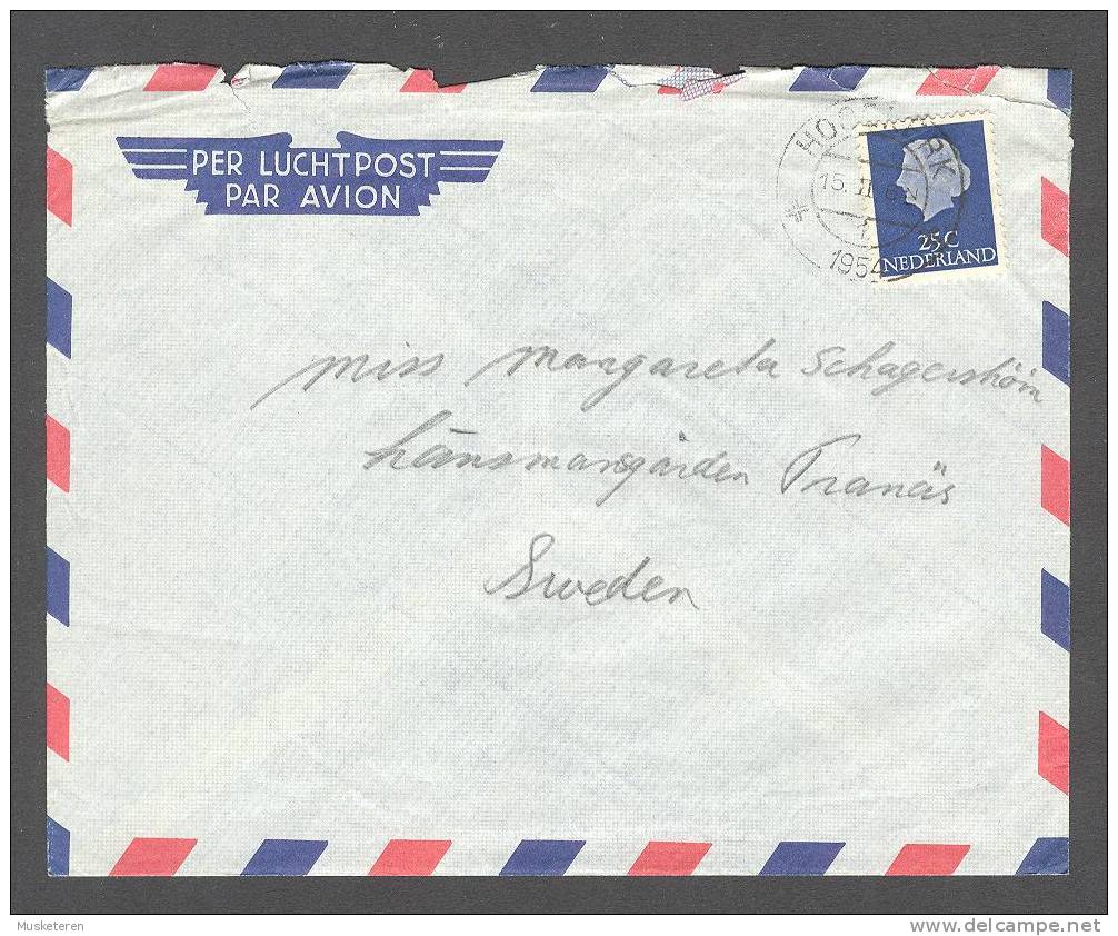 Netherlands Per Luchtpost Par Avion Deluxe HOOGKERK 1954 Cover To Tranäs Sweden - Posta Aerea