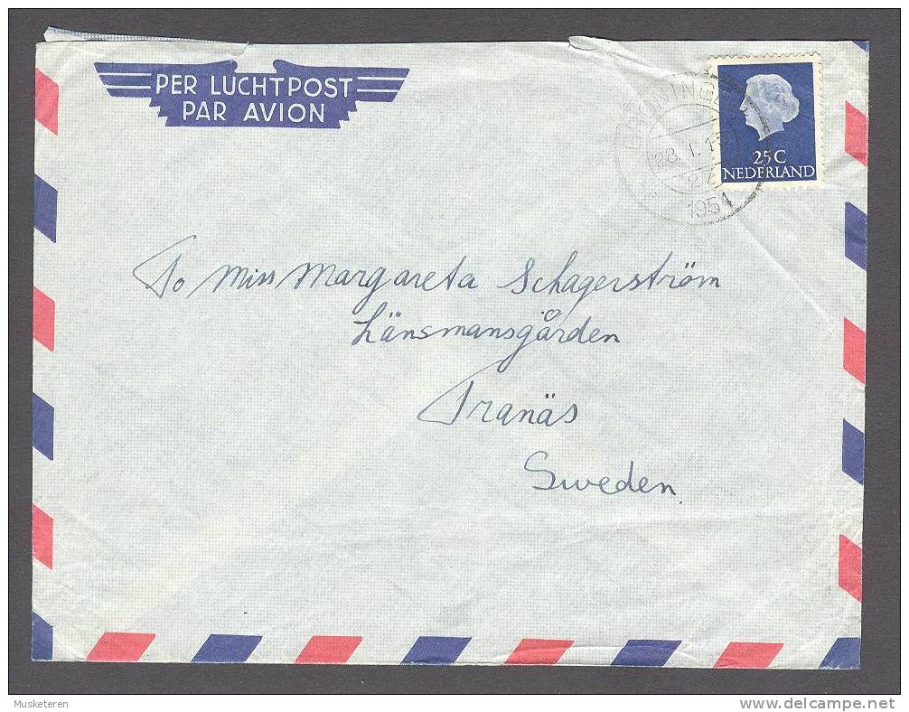 Netherlands Per Luchtpost Par Avion Deluxe GRONINGEN 1954 Cover To Tranäs Sweden - Posta Aerea