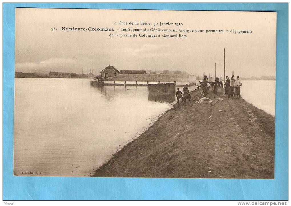 CPA- Nanterre- Colombes - La Crue De La Seine 30 Janvier 1910-les Pompiers Du Génie- 92-Hauts De Seine - Feuerwehr